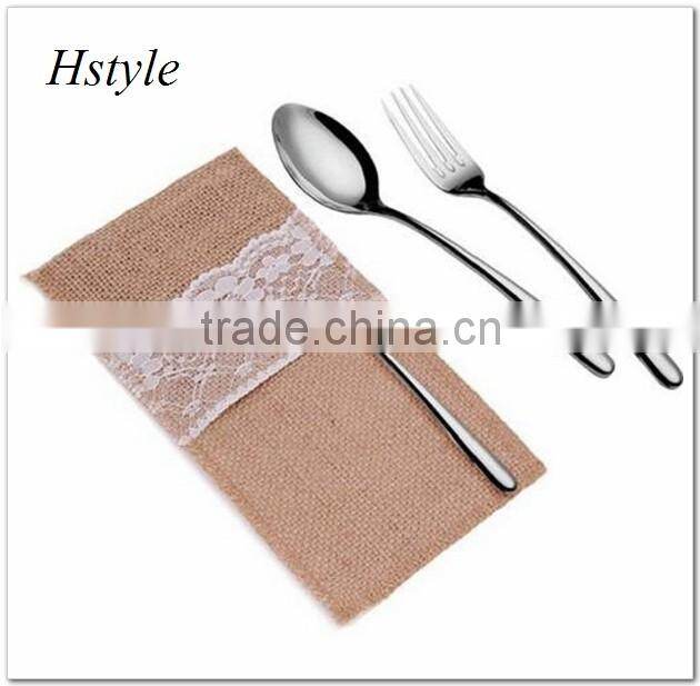 NATURAL Jute Cutlery bag With Lace Table Decoration for Wedding SPT128