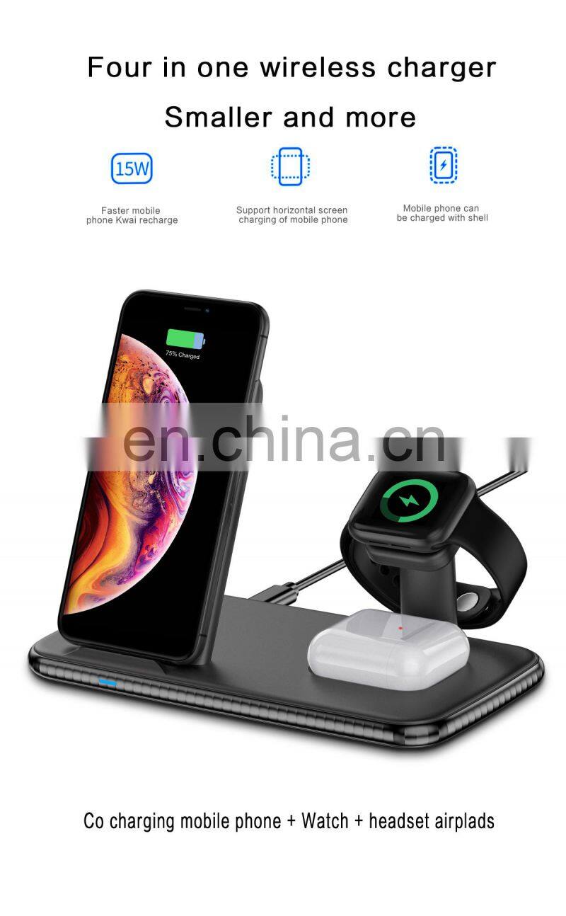 New Products 2020 15W 9V 2A 4 in 1 Wireless Charger Unique Design Stand Wireless Charging For Earphone