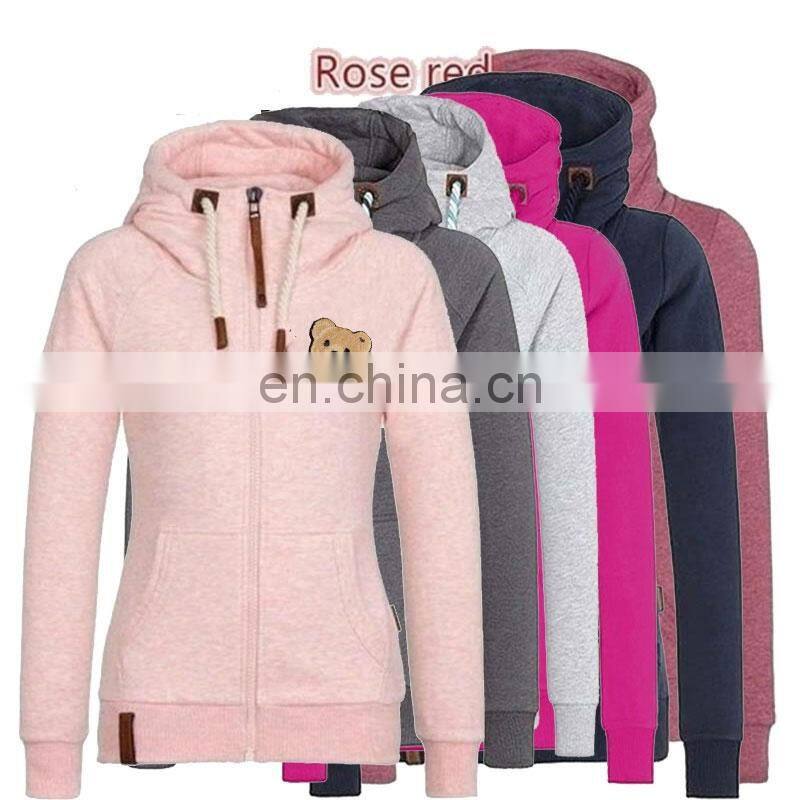 Wholesale custom brand ladies plus size casual top crop hooded slim cardigan jacket DIY guillotine bear