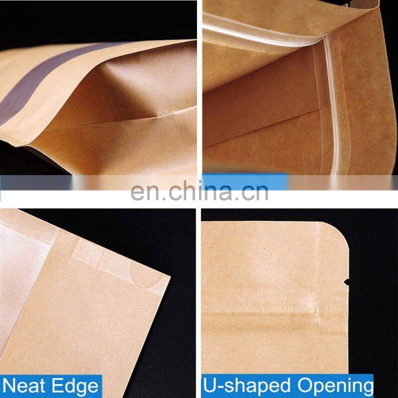 Doypack Zip lock Brown White Kraft Craft Paper Standing Up Pouches Food Packaging Zipper Bags With Window