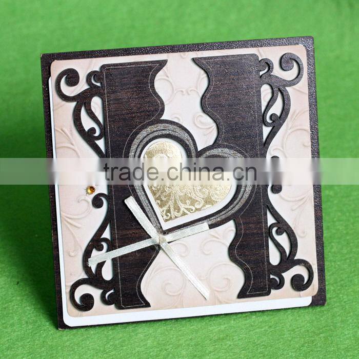 New 2016 Novelty Emboss Love Design Wood Wedding Invitation Cards
