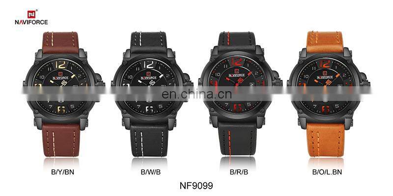NAVIFORCE 9099 Luxury Men Military Sports Quartz Watches 30M Waterproof Leather Band Wristwatch 3D Dial Creative Calendar Clock