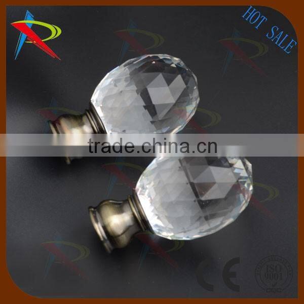 1.1-2.1m Antique Brass 19mm Metal extend Window Curtain Pole Crystal Glass Finial