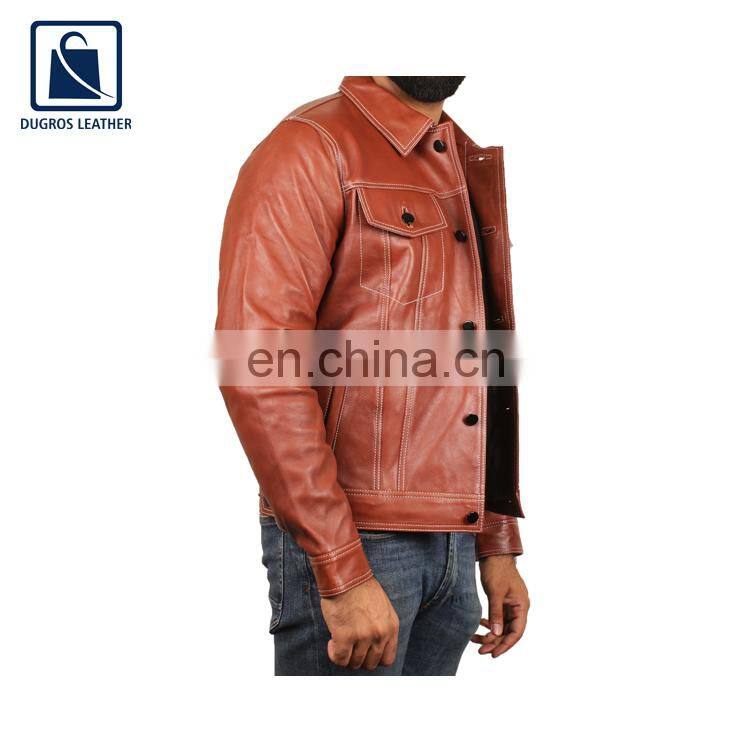 Eye Catching Design Hot Selling Snap Button Closure Type Genuine Leather Jacket for Men