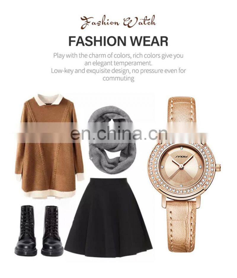 SINOBI Girls Leather Wristwatch S9841G Woman Gorgeous Watches OEM ODM Custom Logo Lady Watch Dazzling Hand Watch