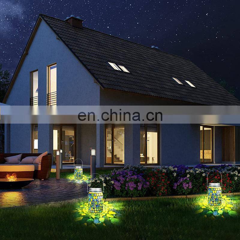 Mosaic Lantern Solar Light Outdoors Glass Mason Jar Lights Solar Hanging Light Waterproof Solar Table Lamp Solar Night Light