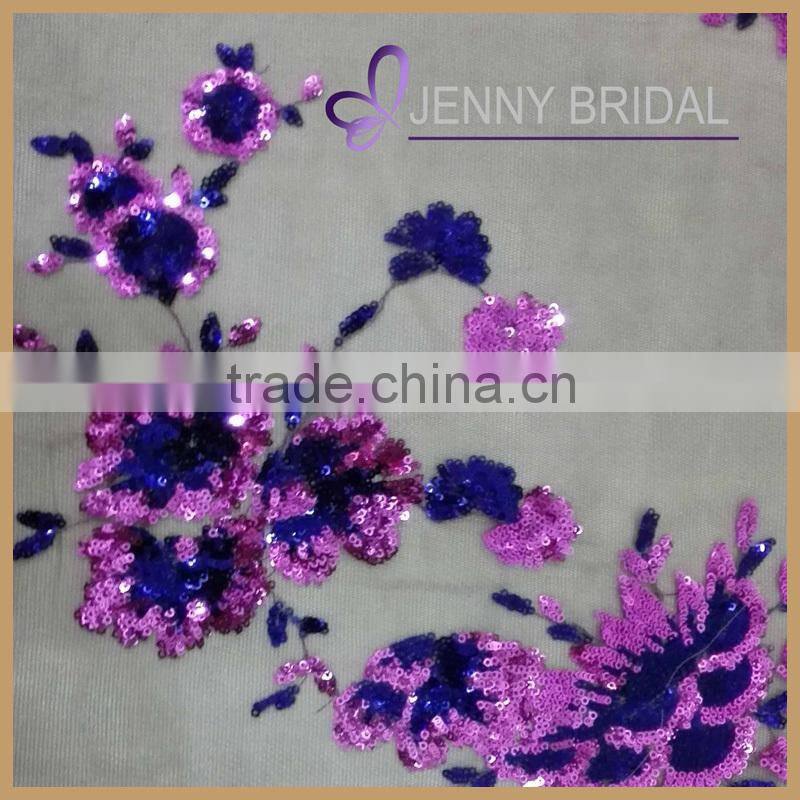 TR012C Fancy Purple Sheer Embroidery Organza Table Runner for Round Tables