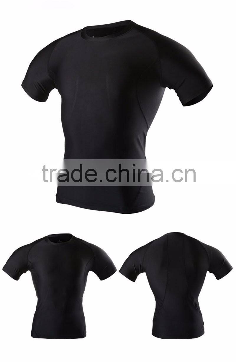(OEM/ODM Factory)Black Short sleeve quick dry breathable compression wear men compression wear quick dry running tops for men