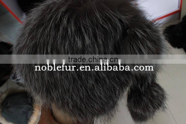 popular plain solid color silver fox fur winter hat with long tail ball