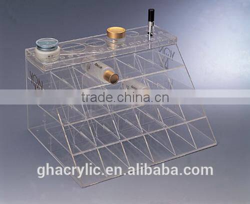 Acrylic cosmetic case with lattice lucite make up display rack for lipsticks