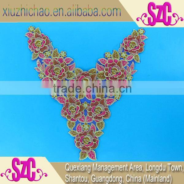 HG0050-3(9.0)Top quality popular handmade applique decorative fabric neck embroidery designs lace