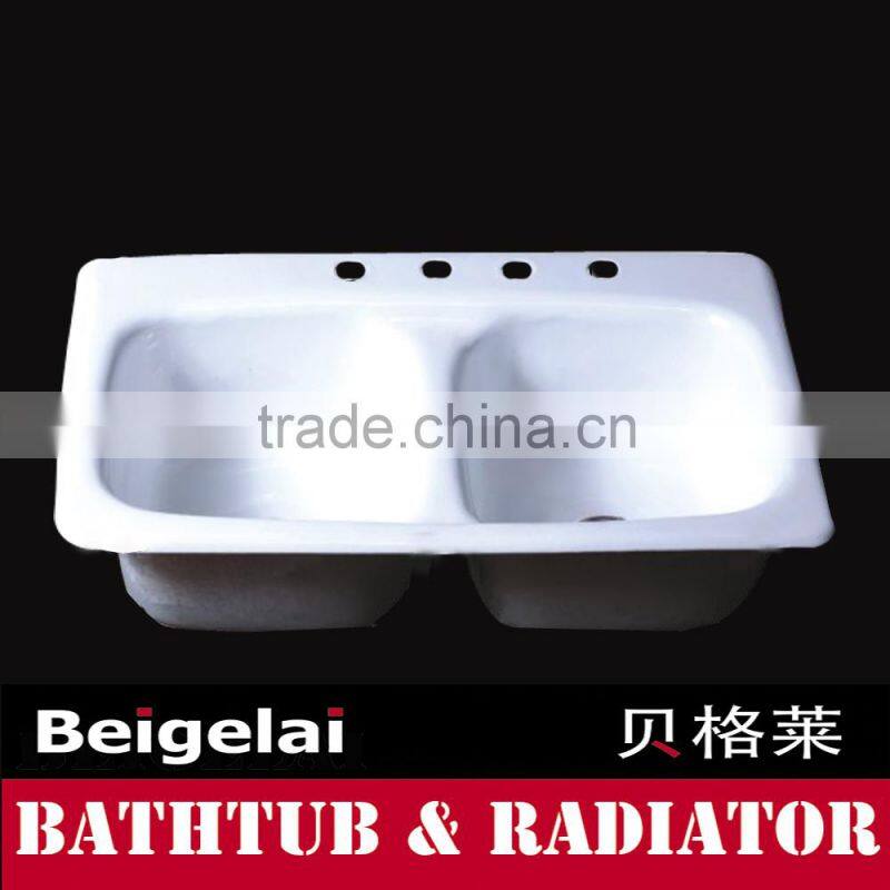 Most durable white enamelled cast iron rectangle kitchen couple sink