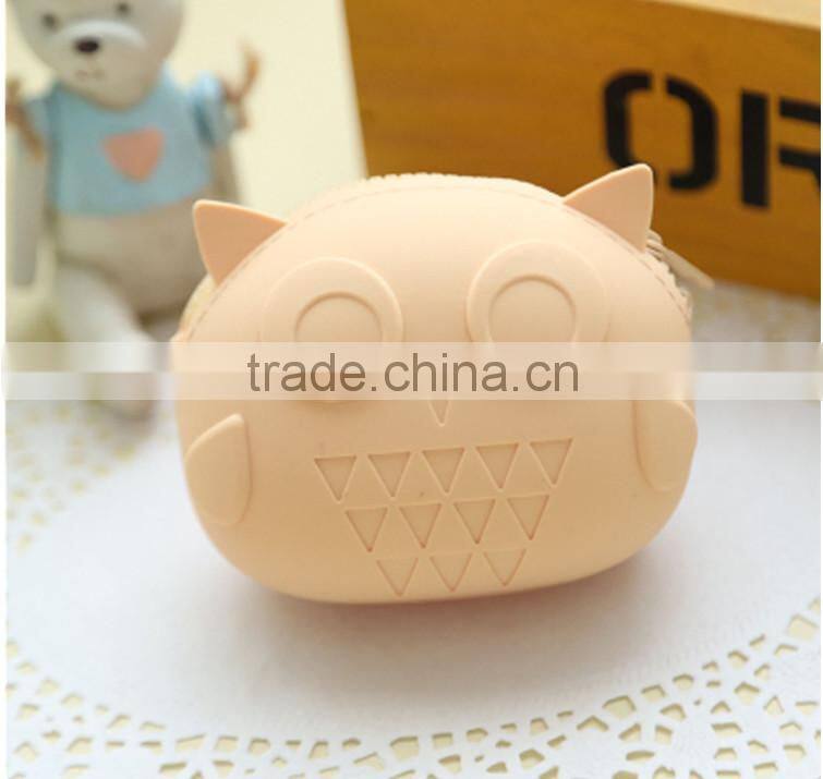 2015 Factory direct owl shape silicone rubber zipper coin money pochi pouch purse