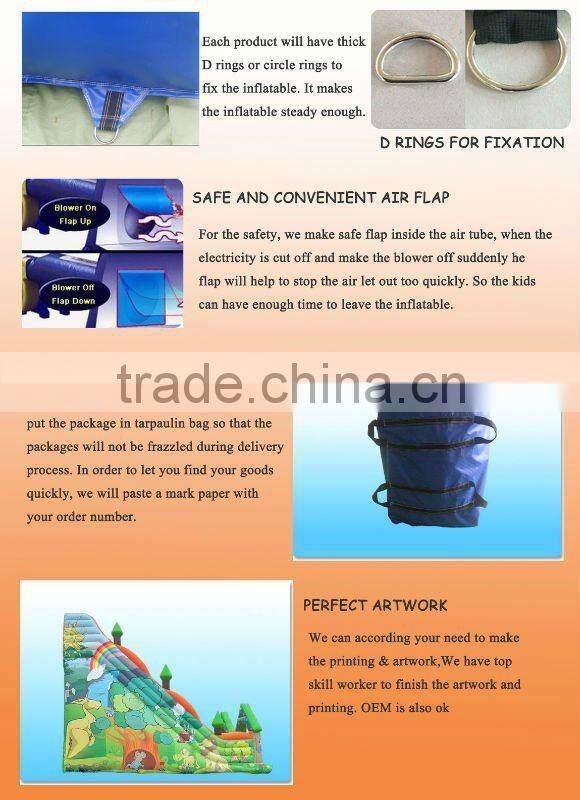 2015 Most popular for kids inflatable giant slide cartoon slide with bouncer game animal theme slide amusement park fun city