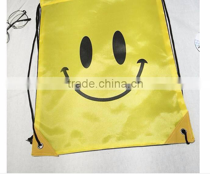 Fashionable drawstring nylon yelllow bag backpack