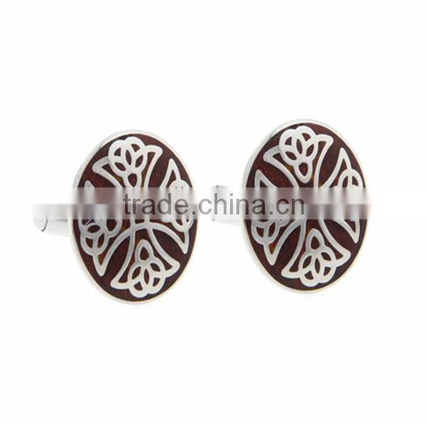 Custom round stainless steel Wood Keyhole Cufflinks with logo