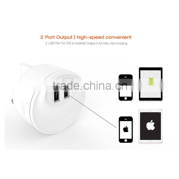 Wholesale Universal Portable 5V 2.1A 2 USB Ports UK Type Mobile Phone Charger