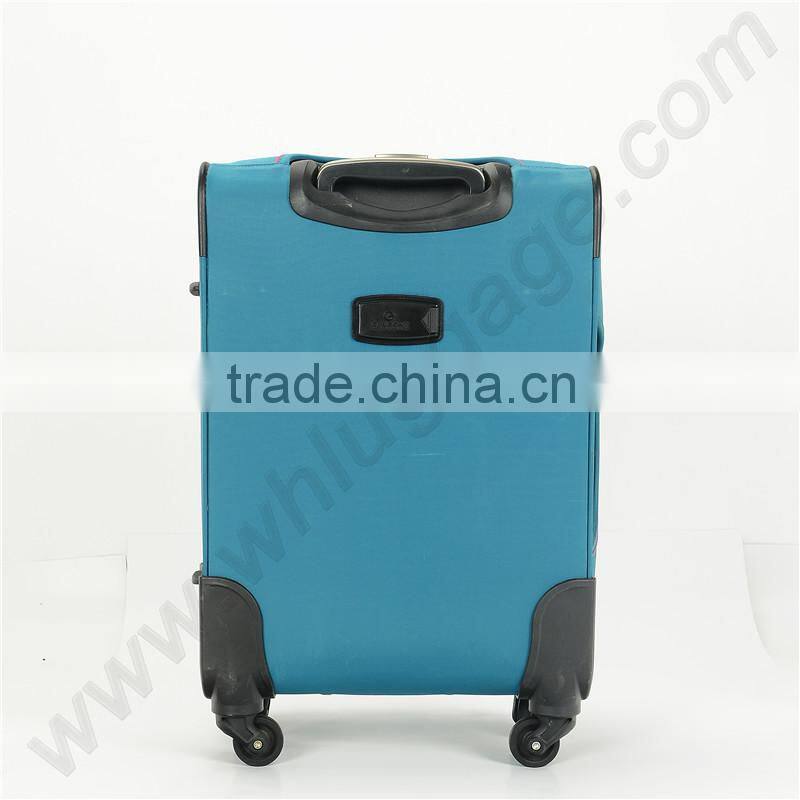 Blue polyester fabric material luggage set with 4 single spinner wheels