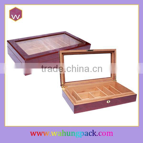 Glass Top Wooden Cigar Humidor Customized Gift Sets Box
