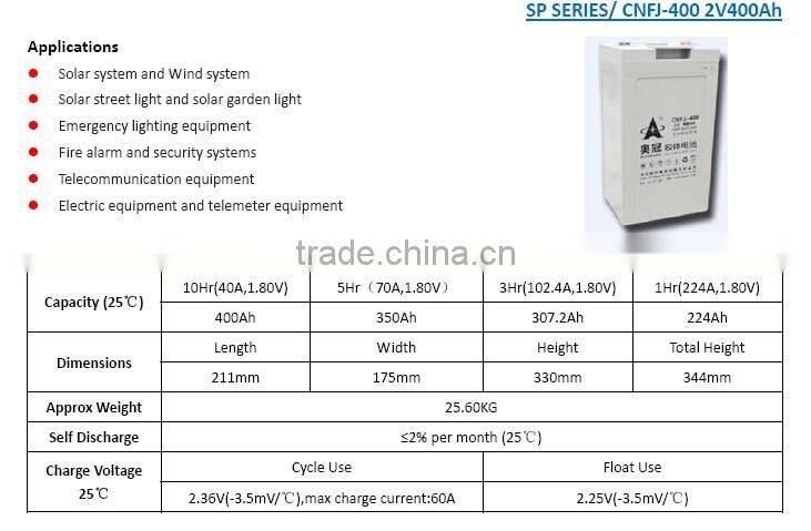 2V 400ah AGM Gel Deep Cycle Lead Acid UPS Battery