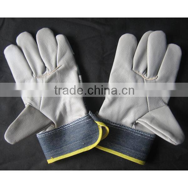 Light Color Furniture Leather Glove with Denim Fabric Back