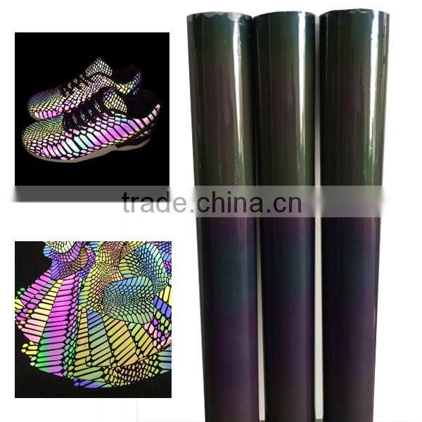 Rainbow Reflective in the dark reflective pu synthetic leather for shoes