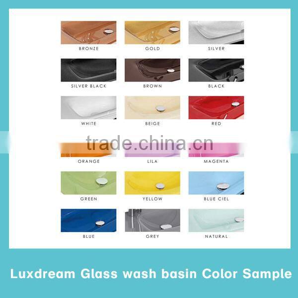 corner green tempered glass wash basin with mirror