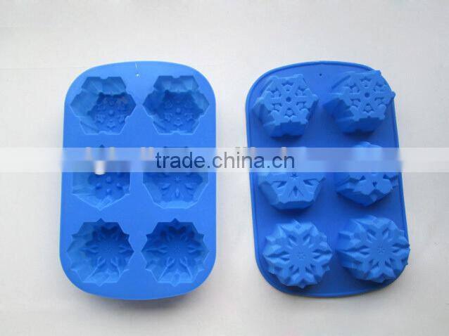 FDA&LFGB Approved Food Grade Silicone Snowflake Shape Icecube Tray 6 Cativies Mould