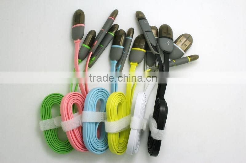 wholesale 2 in 1 two sided fast charging 5pin led micro usb cable