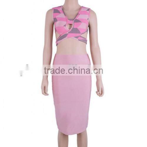 2015 Europe fashion two piece sex bandage dress high quality ladies tight ladies brand bandage dress
