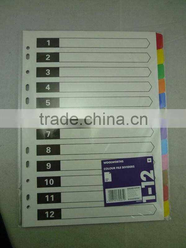 A4 paper index file divider with colorful tabs