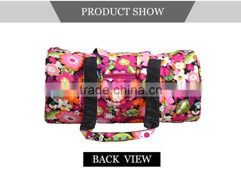 2016 Hot best selling high quality 100% cotton quilted fabric floral fashion fancy hipster women's beach duffel travel bag