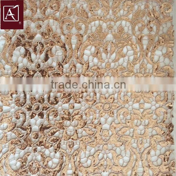 2016 pink flower sequins embroidery fabric with best prices