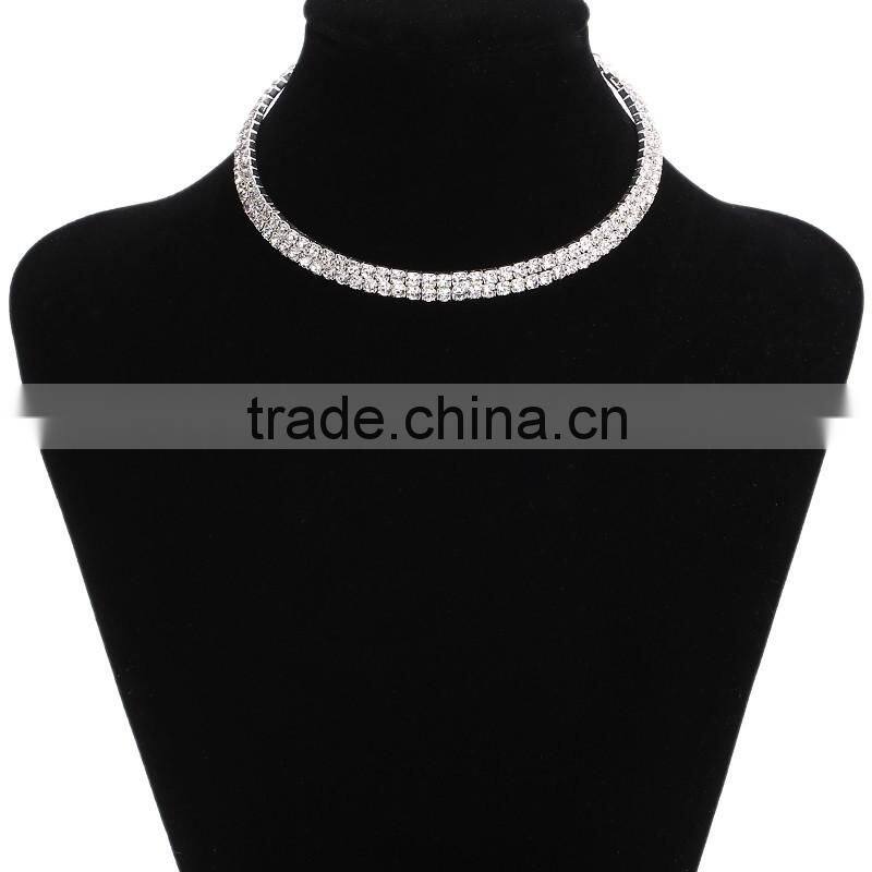MYLOVE very popular clear crystal necklace 2 rows crystal rhinestone choker collar necklace