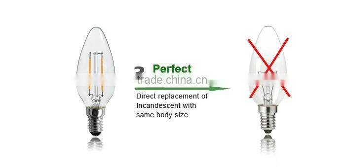 CA10 LED Filament Candle Bulb 2W LED Candelabra Bulb Lamp with 360 Degree Beam Angle CRI>80Ra 115lm/W