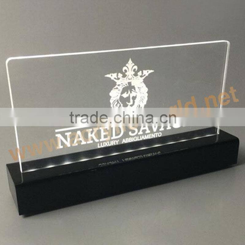 Popular Blue Light Custom Led Acrylic Sign With Base Manufacturer