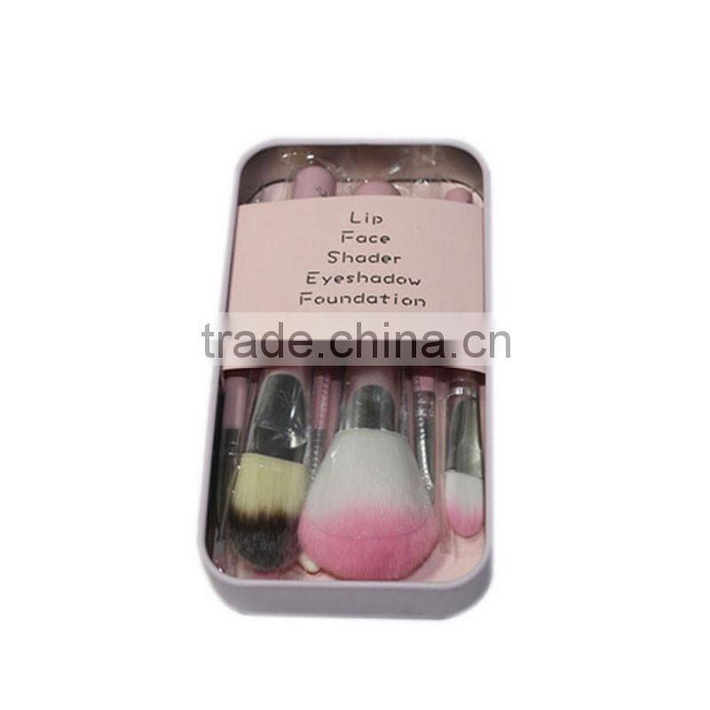 Hot sell professional 7pcs per set hello kitty makeup brushes pink wood handle synthetic hair make up brush set