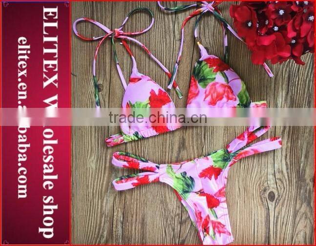 2017 Newest orange straps floral sexy print bikini women swimwear BI209