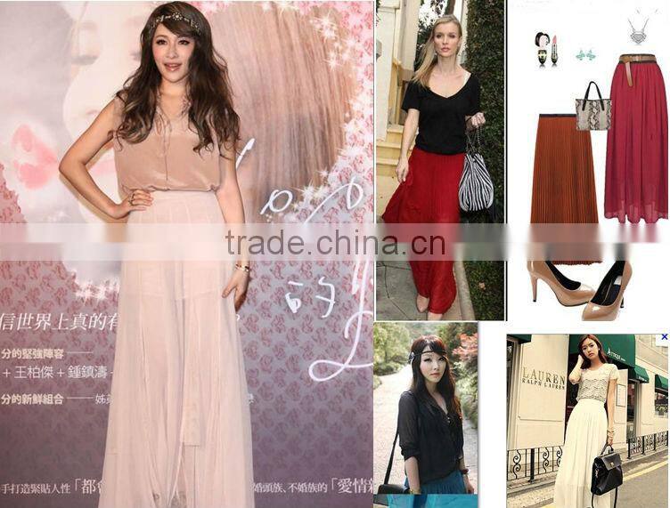Sexy women Chiffon Pleated Maxi Long Dress Elastic Waist Bust Skirt