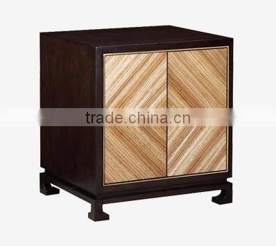 Chinese style bedroom furniture solid wood double bed with fabric upholstered bedboard