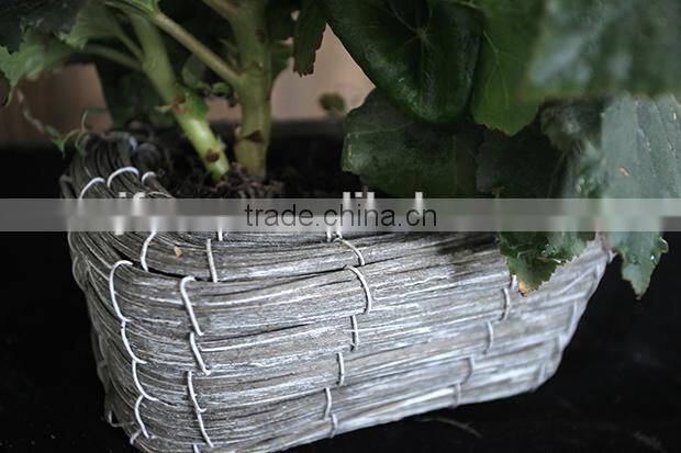 Family garden flowerpot gray biodegradable square wicker basket for plant