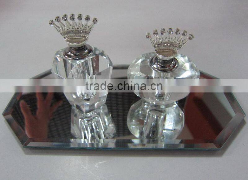 mini empty clear crystal perfume bottle with jewelled metal alloy top