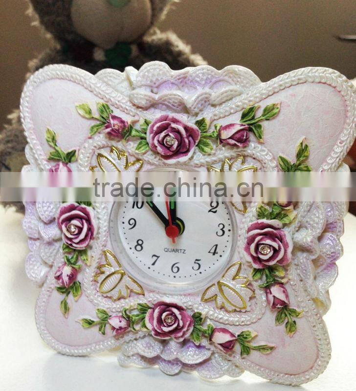 resin Petite Floral rose Alarm Clock/table alarm clock/rose desk clock