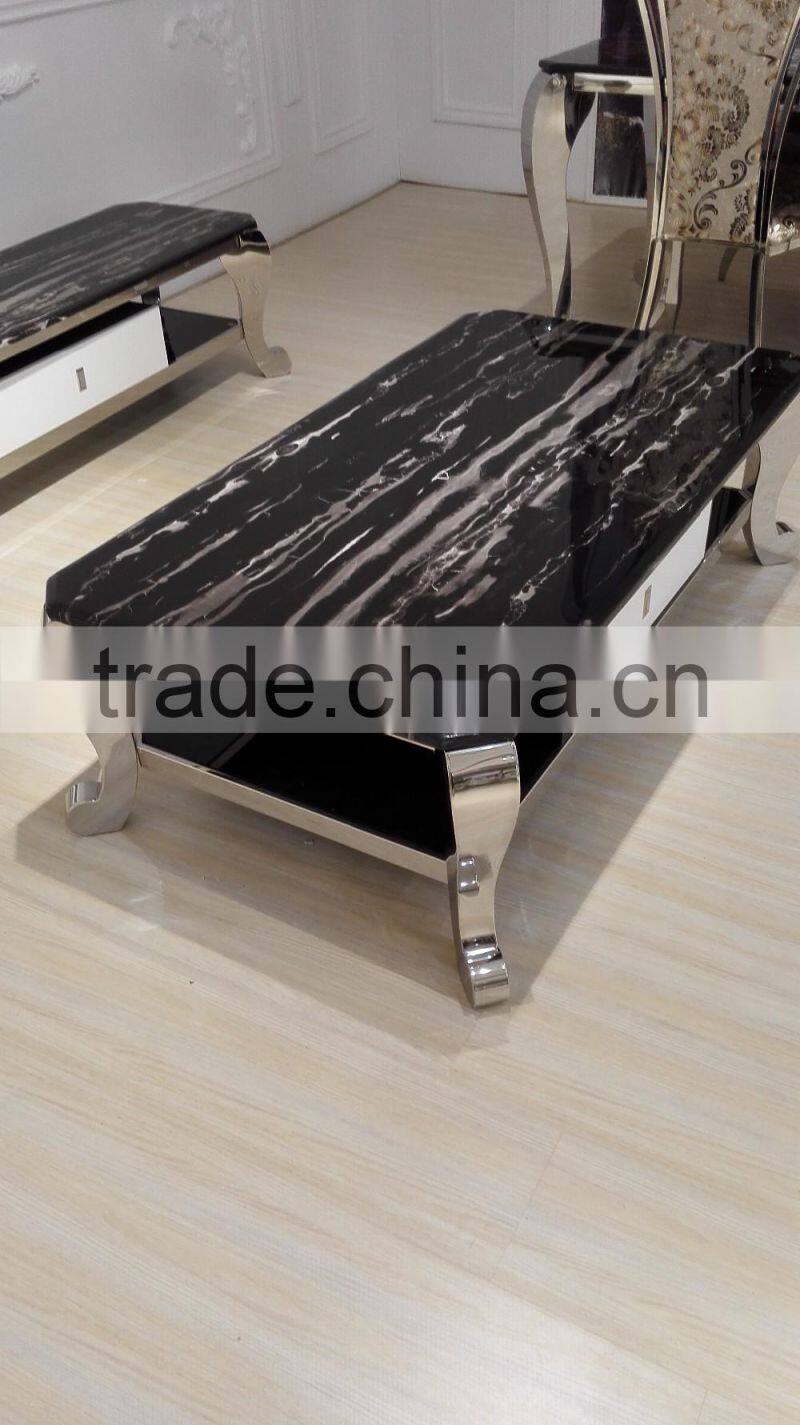 Marble Top LCD TV Floor Stand with Curio Cabinet