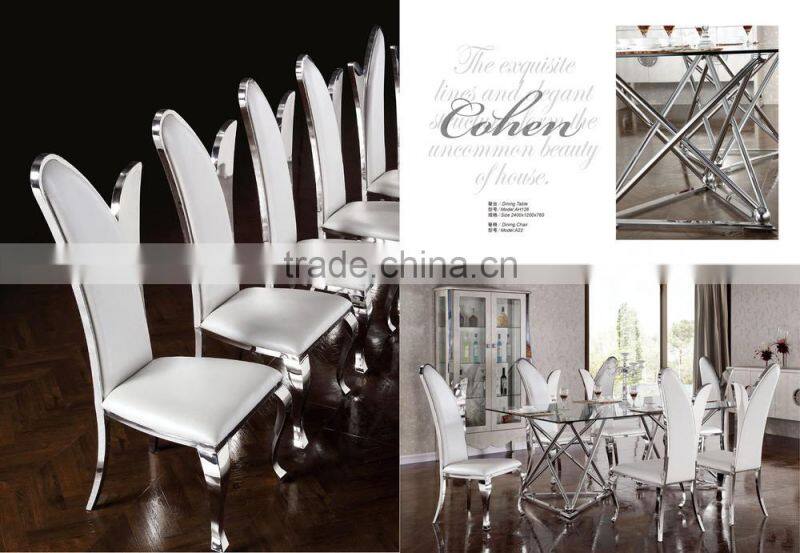 glass top stainless steel base dining table and chair AH126