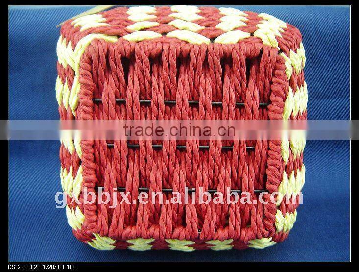 Red square paper rope woven iron frame present storage box
