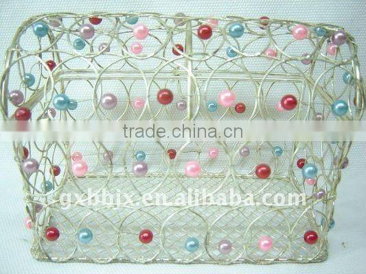 Silver colourful pearl wire storage box with lid