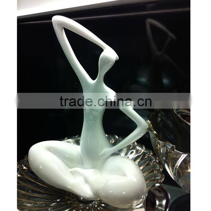 Abstract Modern Style White Fiberglass/Resin Fat Naked Lady Sculpture