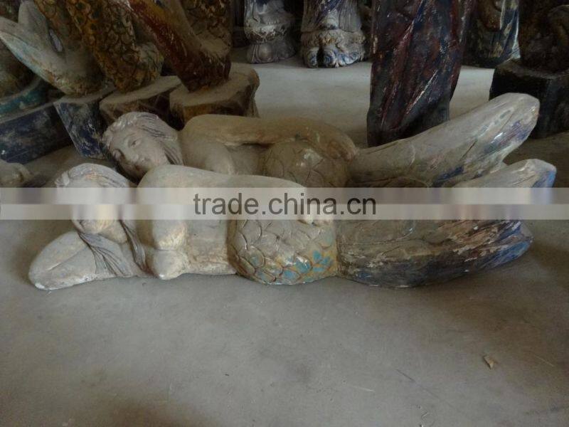 hot sell made wooden carving double mermaid,Antique wooden statues,Religious sculptures