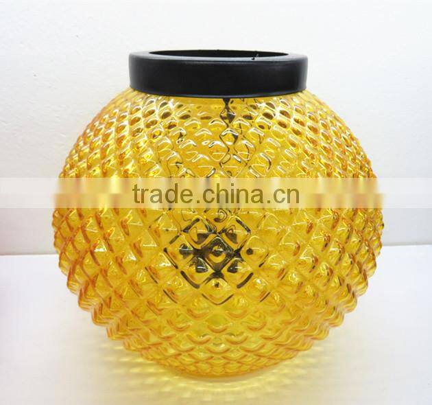 Christmas Decor Ball Shape Flecked Orange Glass Ribbed Unique New Candle Jar